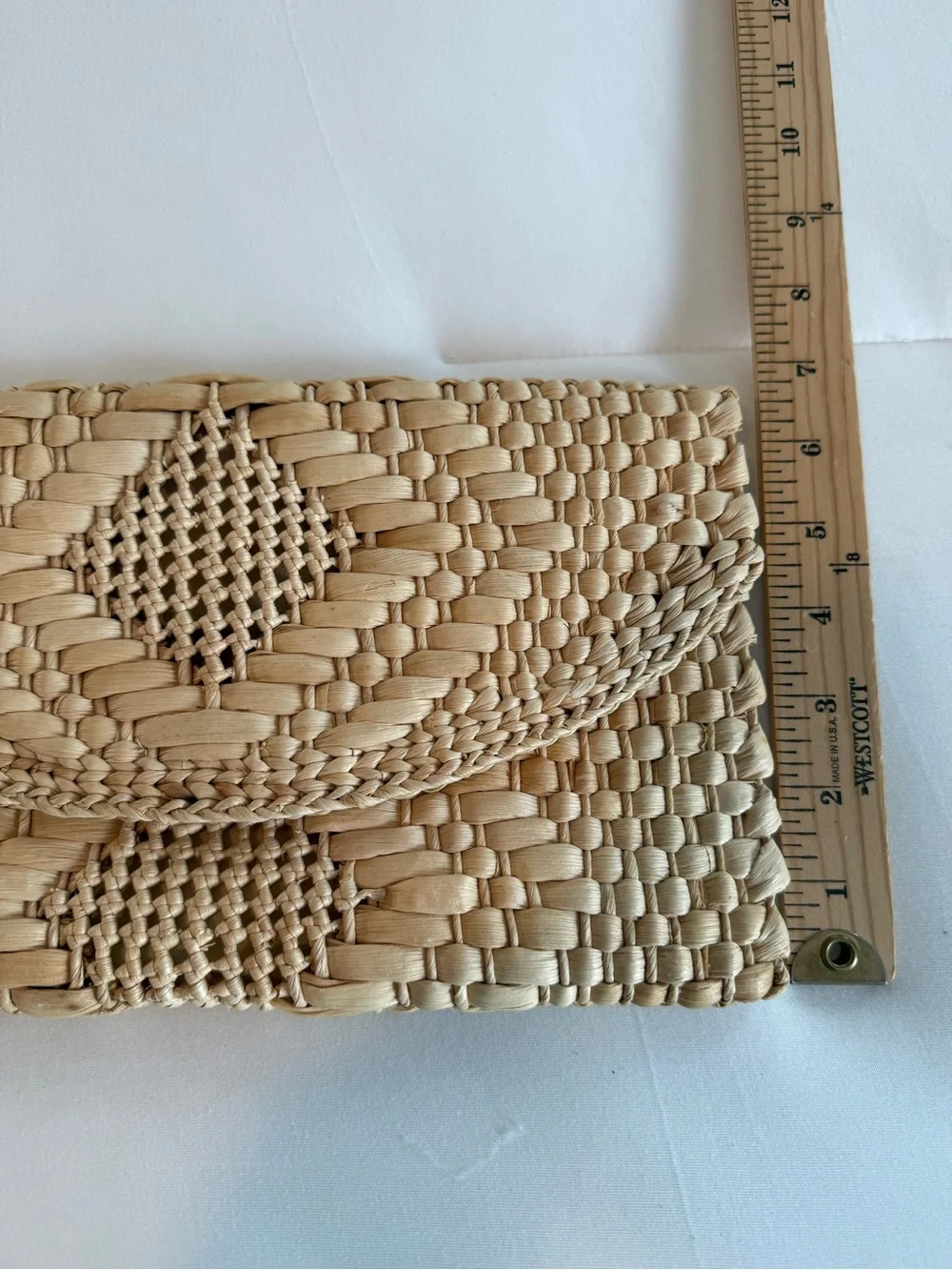 Bohemian Handwoven Straw Envelope Clutch Bag Natural Tan Geometric Design